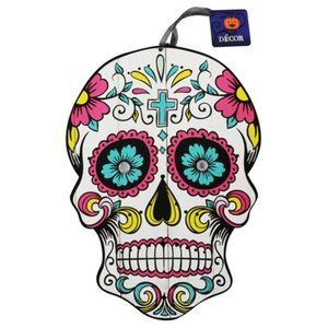 Day of the Dead SUGAR SKULL Glitter Sparkle Wooden Wall Hanging Decor Sign